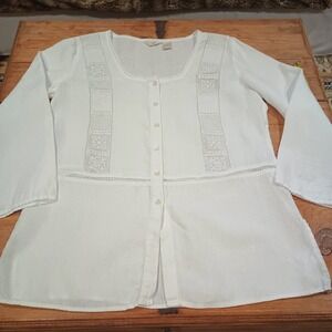 Jjll White 100% Linen Button-Front Blouse cottagecore Beachy Feminine